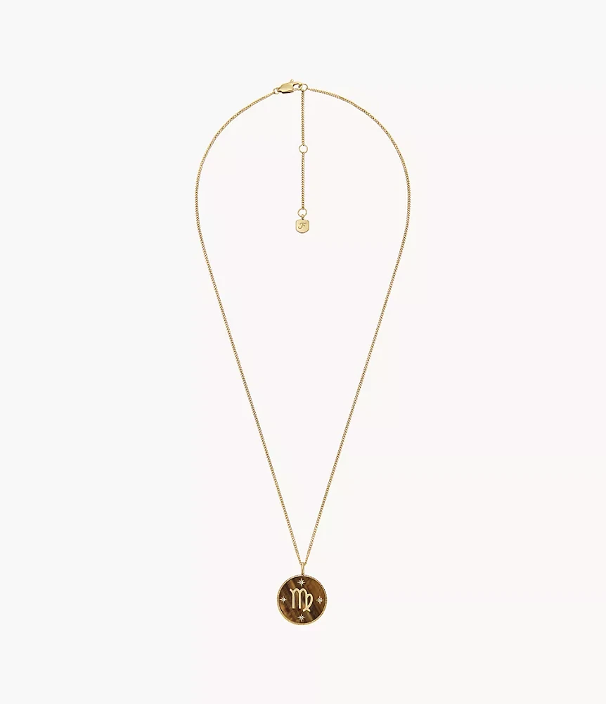 Virgo Sutton Zodiac Gold-Tone Stainless Steel Tiger's Eye Pendant Necklace