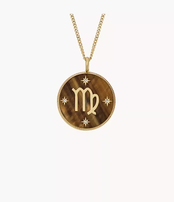 Virgo Sutton Zodiac Gold-Tone Stainless Steel Tiger's Eye Pendant Necklace