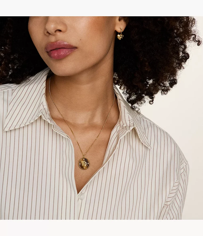 Virgo Sutton Zodiac Gold-Tone Stainless Steel Tiger's Eye Pendant Necklace