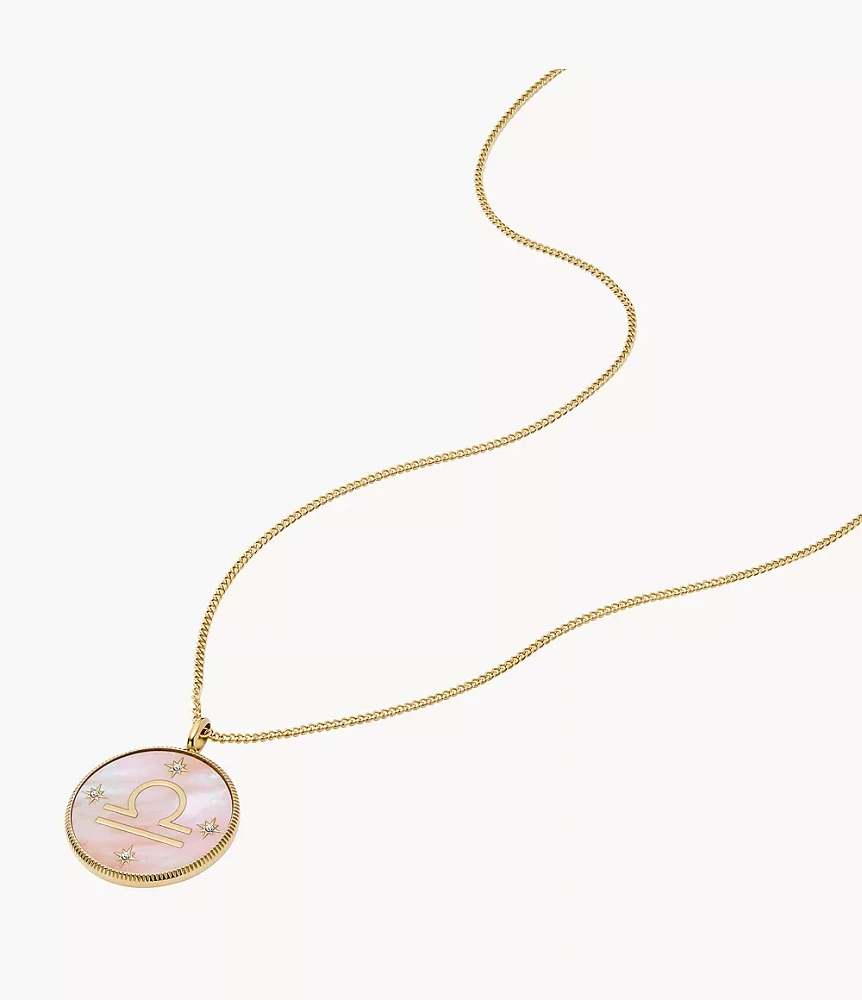 Libra Sutton Zodiac Gold-Tone Stainless Steel Pink Mother-of-Pearl Pendant Necklace