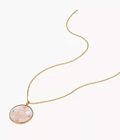 Libra Sutton Zodiac Gold-Tone Stainless Steel Pink Mother-of-Pearl Pendant Necklace