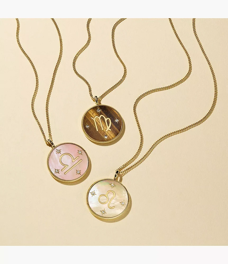 Libra Sutton Zodiac Gold-Tone Stainless Steel Pink Mother-of-Pearl Pendant Necklace