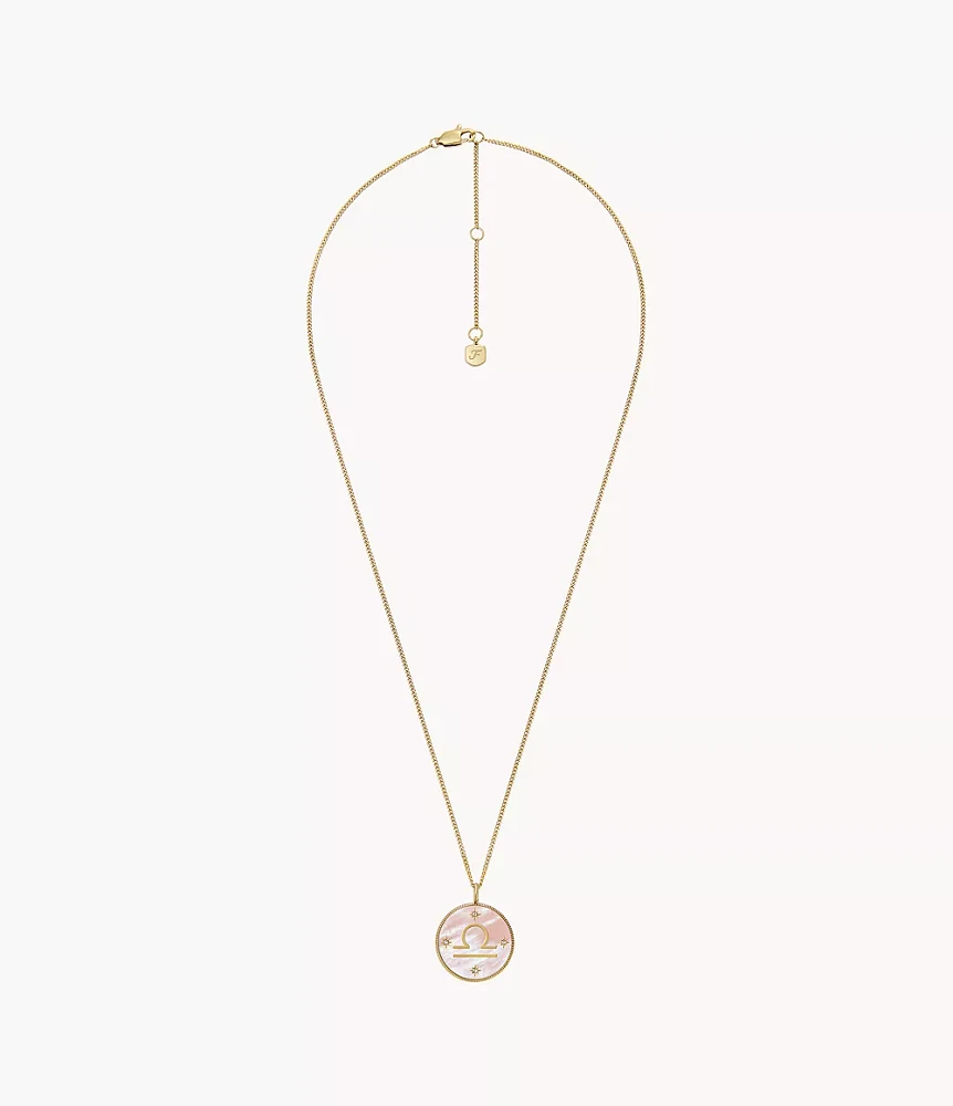Libra Sutton Zodiac Gold-Tone Stainless Steel Pink Mother-of-Pearl Pendant Necklace
