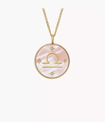 Libra Sutton Zodiac Gold-Tone Stainless Steel Pink Mother-of-Pearl Pendant Necklace
