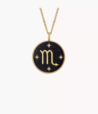 Scorpio Sutton Zodiac Gold-Tone Stainless Steel Black Sandstone Pendant Necklace