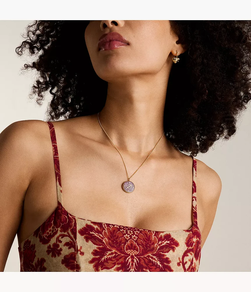 Sagittarius Sutton Zodiac Gold-Tone Stainless Steel Purple Amethyst Pendant Necklace