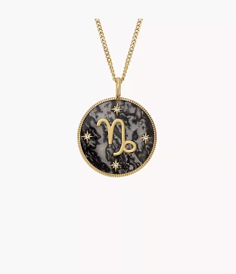 Capricorn Sutton Zodiac Gold-Tone Stainless Steel Gray Hematite Pendant Necklace