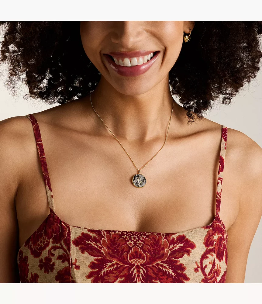 Capricorn Sutton Zodiac Gold-Tone Stainless Steel Gray Hematite Pendant Necklace