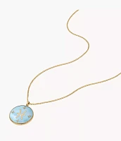 Pisces Sutton Zodiac Gold-Tone Stainless Steel Green Mother-of-Pearl Pendant Necklace