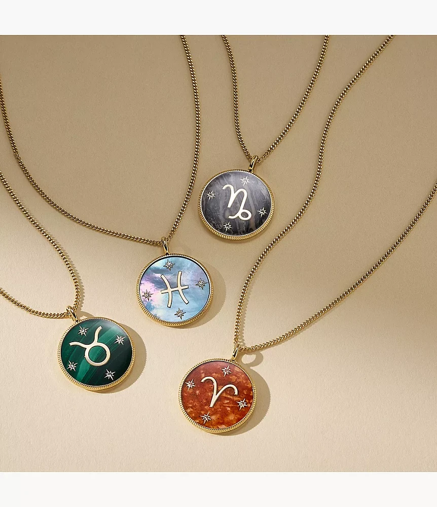 Pisces Sutton Zodiac Gold-Tone Stainless Steel Green Mother-of-Pearl Pendant Necklace