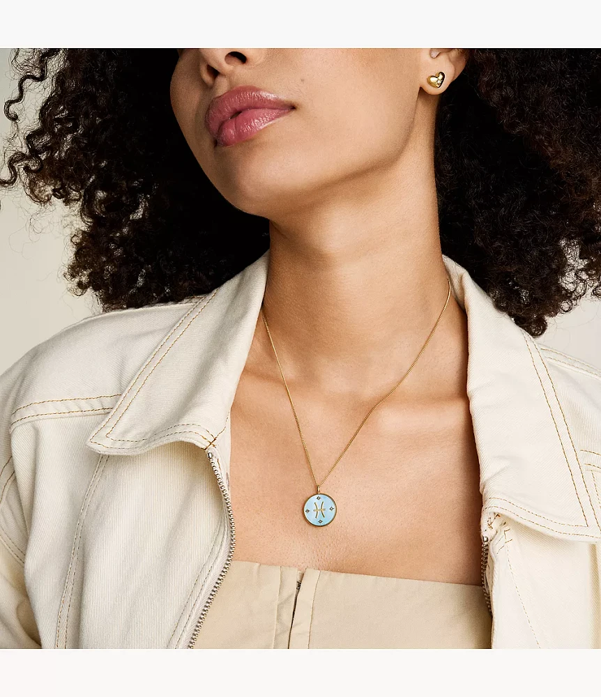 Pisces Sutton Zodiac Gold-Tone Stainless Steel Green Mother-of-Pearl Pendant Necklace