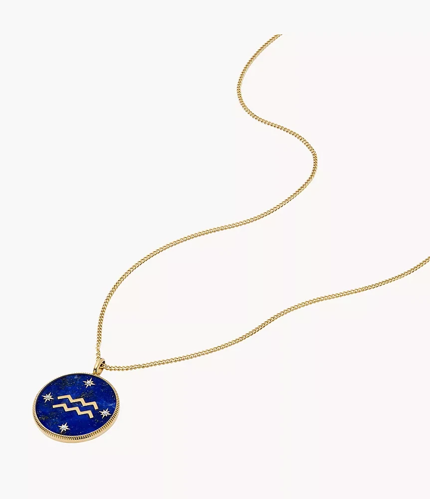 Aquarius Sutton Zodiac Gold-Tone Stainless Steel Blue Lapis Pendant Necklace