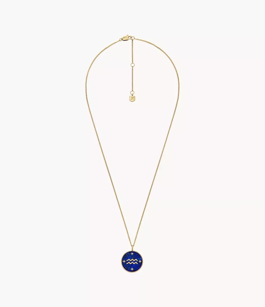 Aquarius Sutton Zodiac Gold-Tone Stainless Steel Blue Lapis Pendant Necklace