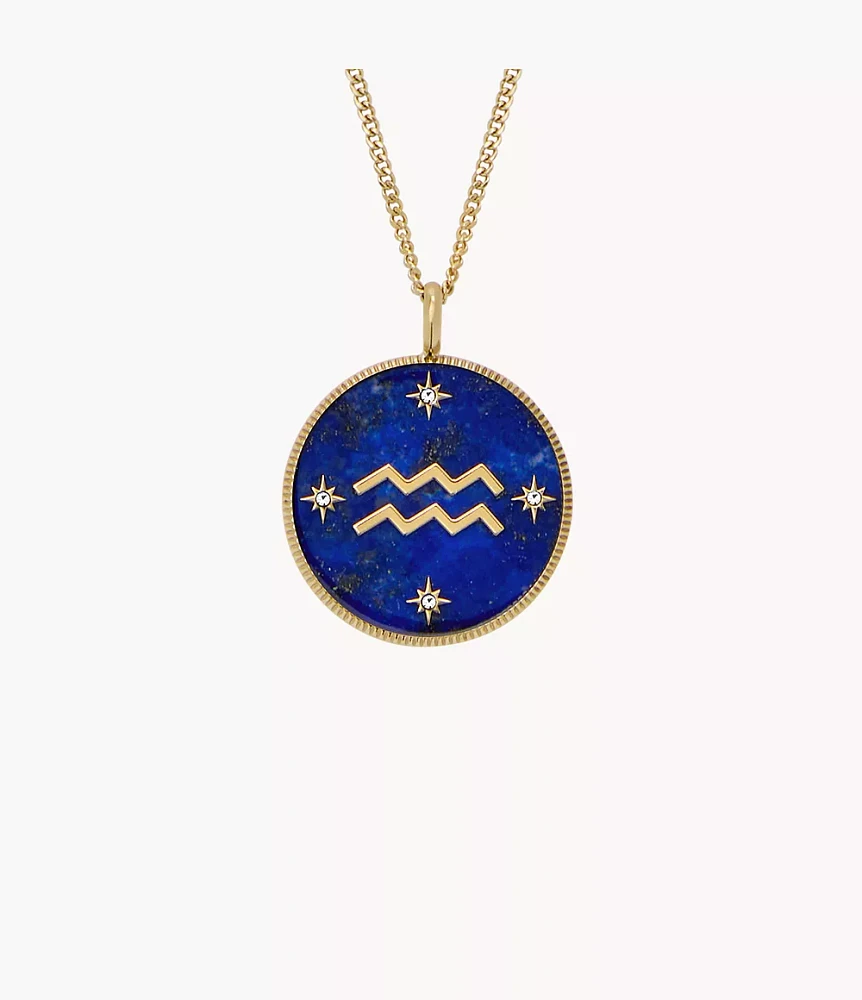 Aquarius Sutton Zodiac Gold-Tone Stainless Steel Blue Lapis Pendant Necklace