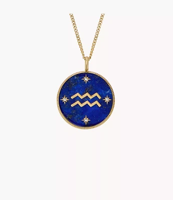 Aquarius Sutton Zodiac Gold-Tone Stainless Steel Blue Lapis Pendant Necklace