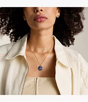 Aquarius Sutton Zodiac Gold-Tone Stainless Steel Blue Lapis Pendant Necklace