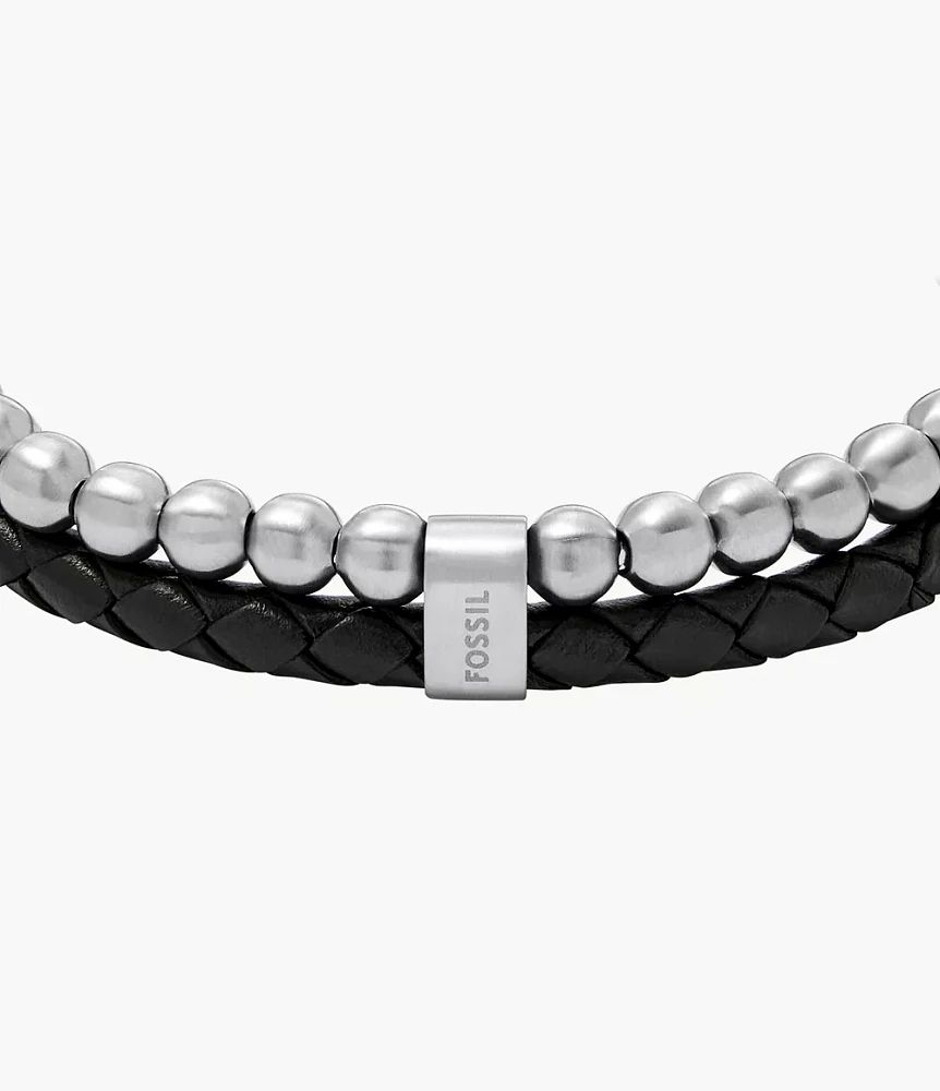 Townsman Beads Black Leather Multi-Strand Bracelet