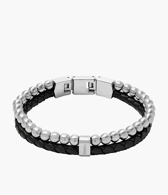 Townsman Beads Black Leather Multi-Strand Bracelet