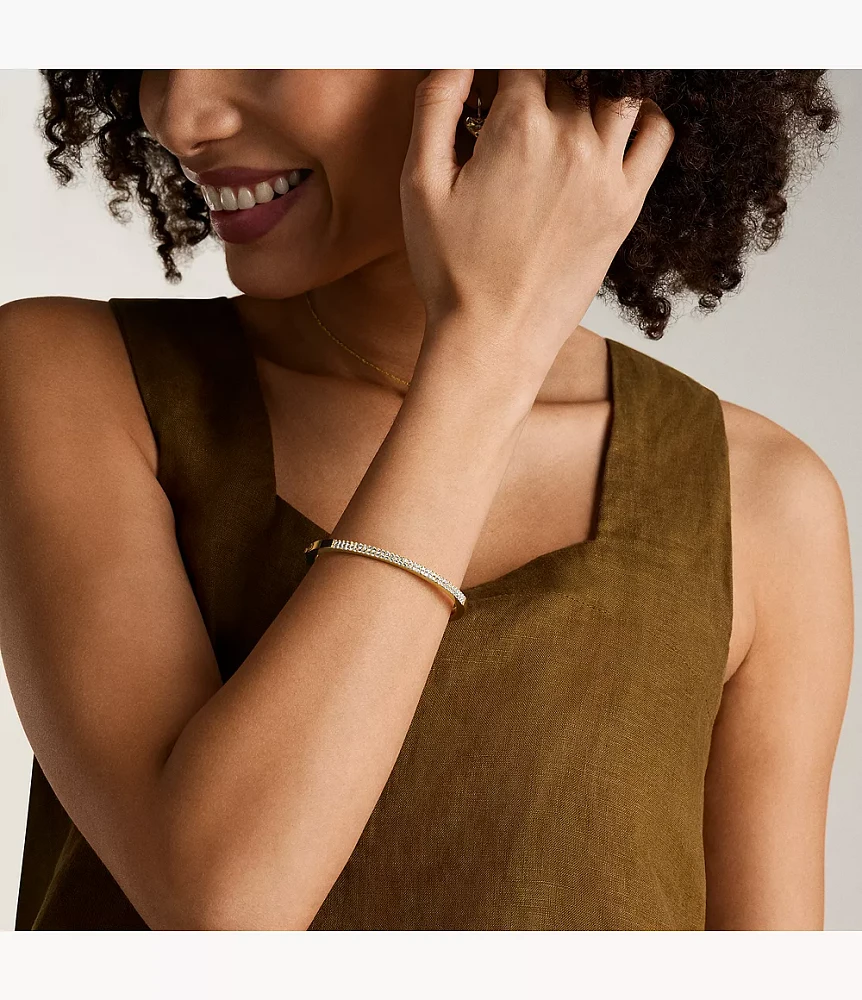 Ellis Pavé Glitz Gold-Tone Stainless Steel Bangle Bracelet