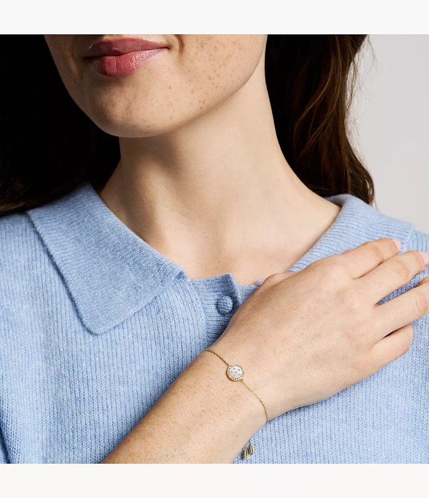 Merrit Classic Mother-of-Pearl Gold-Tone Stainless Steel Station Bracelet