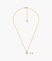 Sadie Gold-Tone Stainless Steel Heart Necklace and Earrings Gift Set