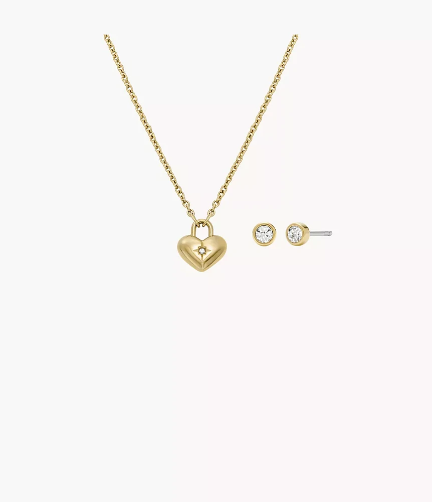 Sadie Gold-Tone Stainless Steel Heart Necklace and Earrings Gift Set