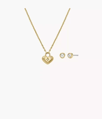 Sadie Gold-Tone Stainless Steel Heart Necklace and Earrings Gift Set