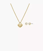 Sadie Gold-Tone Stainless Steel Heart Necklace and Earrings Gift Set