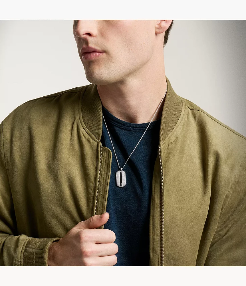 Machine Knurled Texture Stainless Steel Dog Tag Necklace