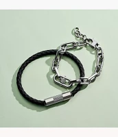 Machine Knurled Texture Stainless Steel Chain Bracelet