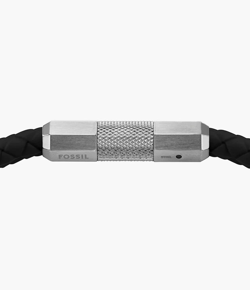 Machine Knurled Texture Black Silicone Station Bracelet