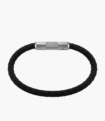 Machine Knurled Texture Black Silicone Station Bracelet