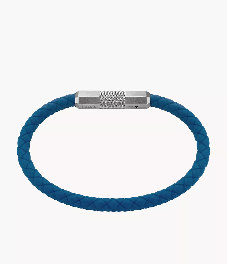 Machine Knurled Texture Navy Silicone Station Bracelet