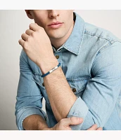 Machine Knurled Texture Navy Silicone Station Bracelet