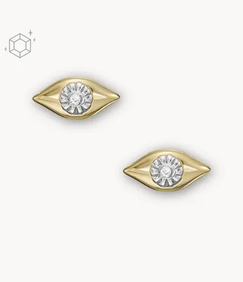 Evil Eye 14K Gold-Plated Clear Laboratory Grown Diamond Stud Earrings
