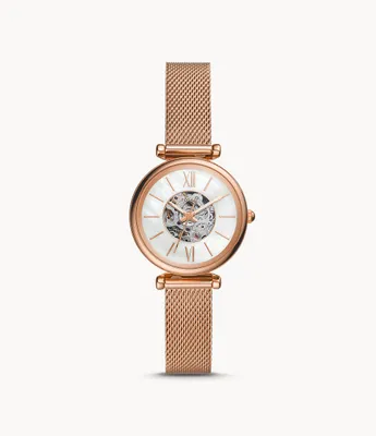 Carlie Mini Automatic Rose Gold-Tone Stainless Steel Mesh Watch
