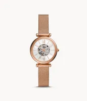 Carlie Mini Automatic Rose Gold-Tone Stainless Steel Mesh Watch