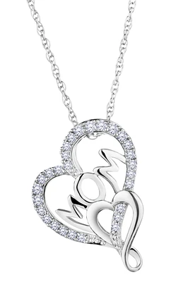 Created White Sapphire "Mom" Heart Pendant, Silver.....................NOW