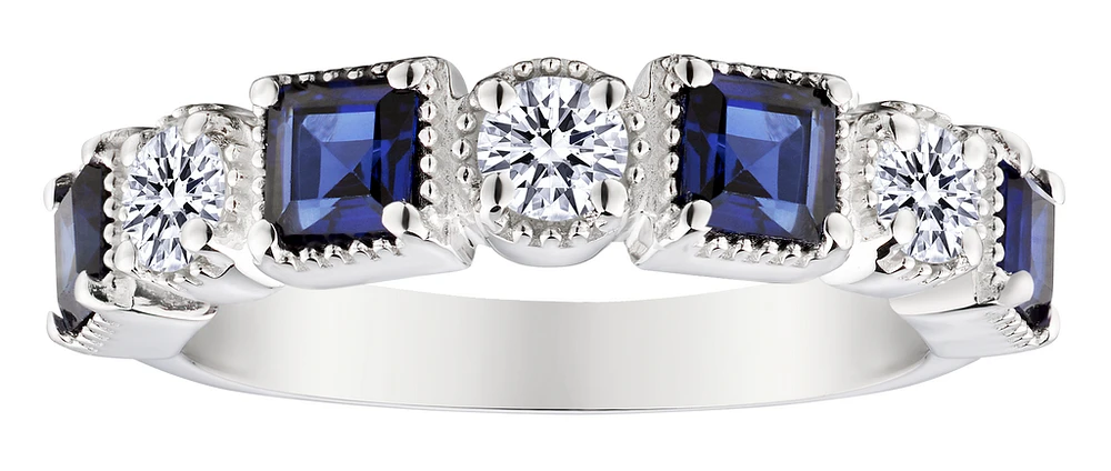 .48 Carat of Lab Grown Diamonds & Created Blue Sapphire Ring, Silver.....................NOW