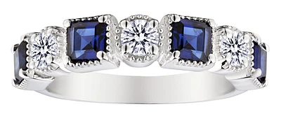 .48 Carat of Lab Grown Diamonds & Created Blue Sapphire Ring, Silver.....................NOW