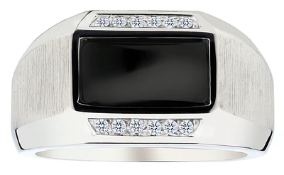 Onyx and .15 Carat of Diamonds Gentleman's Ring, Silver.....................NOW