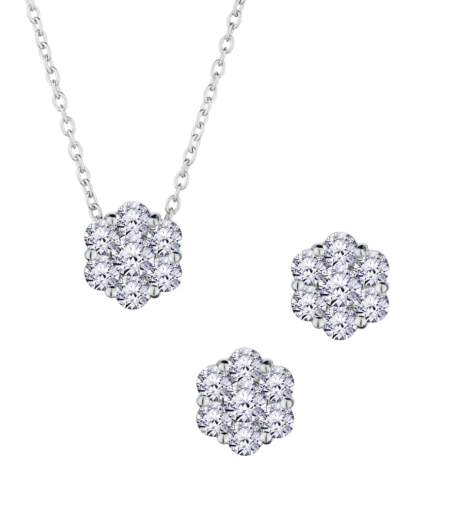 1.75 Carat of Lab Grown Diamonds "Flower" Earrings and Necklace Set, Silver.....................NOW