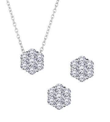 1.75 Carat of Lab Grown Diamonds "Flower" Earrings and Necklace Set, Silver.....................NOW