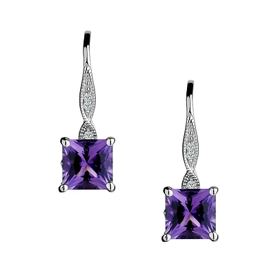 Created White Sapphire & Amethyst Drop Earrings