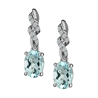 Genuine Aquamarine & White Sapphire Drop Earrings