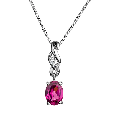 Genuine Rhodolite Garnet & Diamond Pendant,  Silver......................NOW