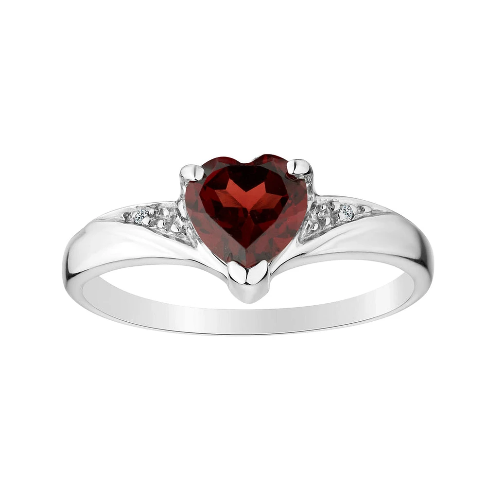Genuine Garnet Diamond Heart Ring, Silver.......................NOW