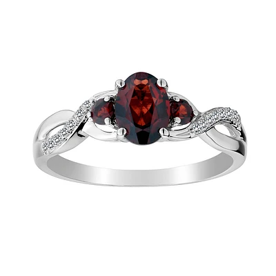 Garnet & Created White Sapphire Ring,  Sterling Silver..............NOW