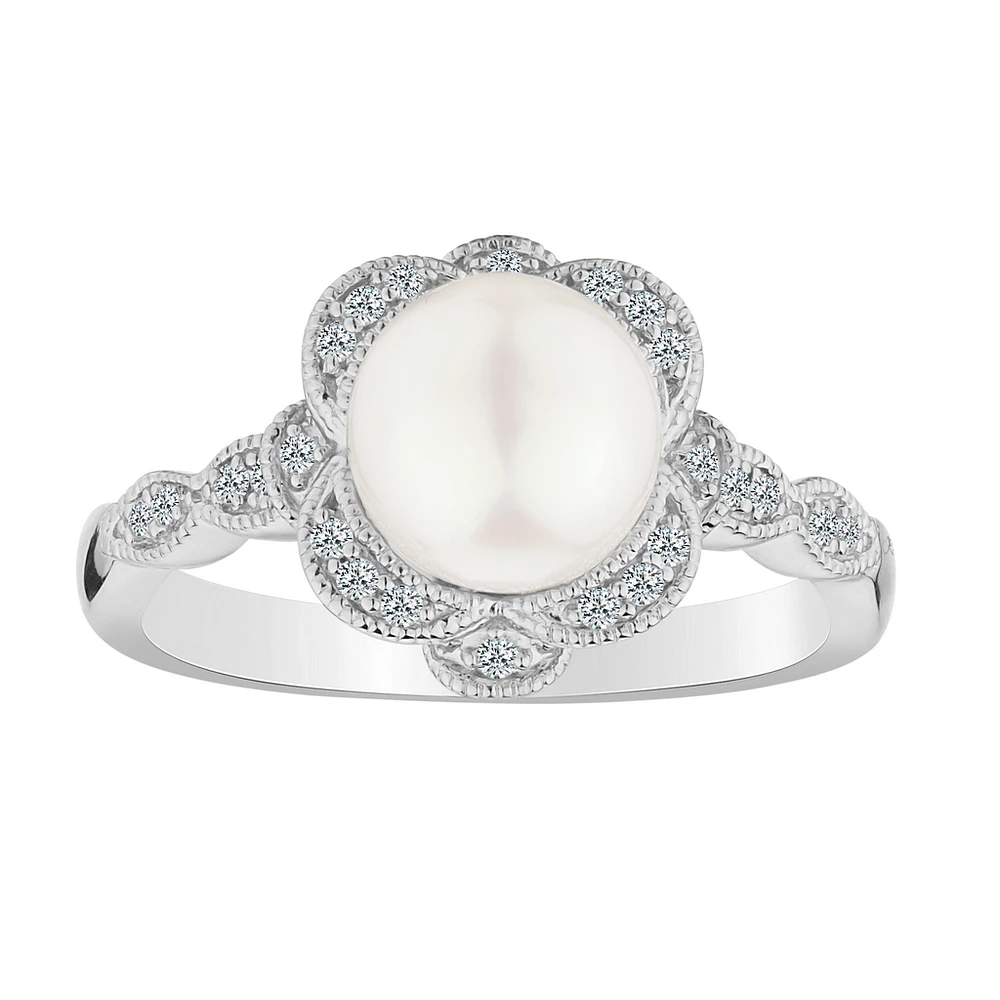 Created White Sapphire & Fresh Water Pearl Ring, Silver...............NOW