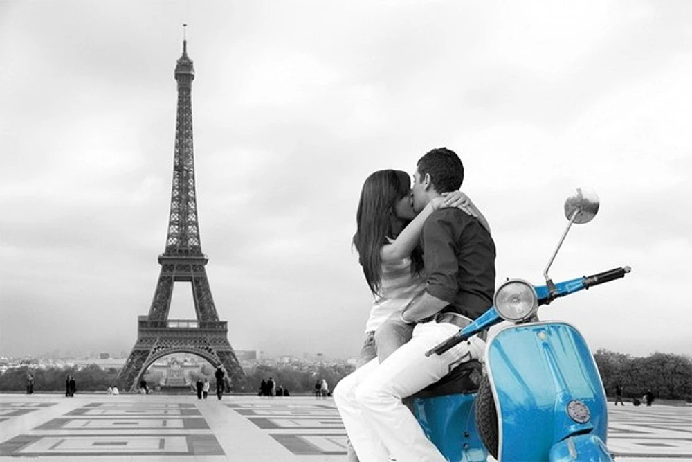 Paris - Eiffel Tower Blue Vespa Travel Romantic